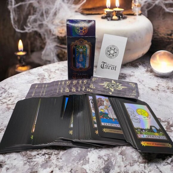 A.E. Classic Tarot Deck 78 Illustrated Holographic Cards with Guidebook in Tin - Picture 1 of 4